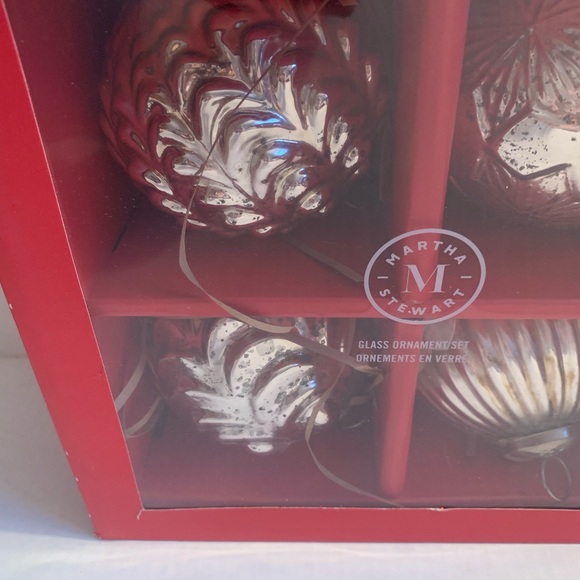 Martha Stewart Ornaments 4 Silver Glass Embellished Christmas Ornaments - Picture 2 of 6